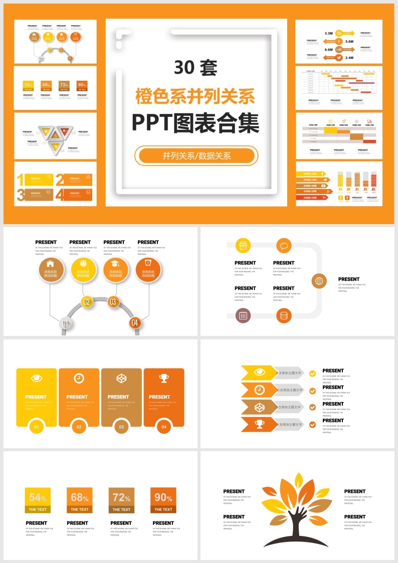 B04-30套橙色系并列关系PPT图表合集.pptx