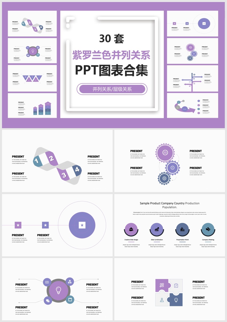 B19-30套紫罗兰色并列关系PPT图表合集.pptx