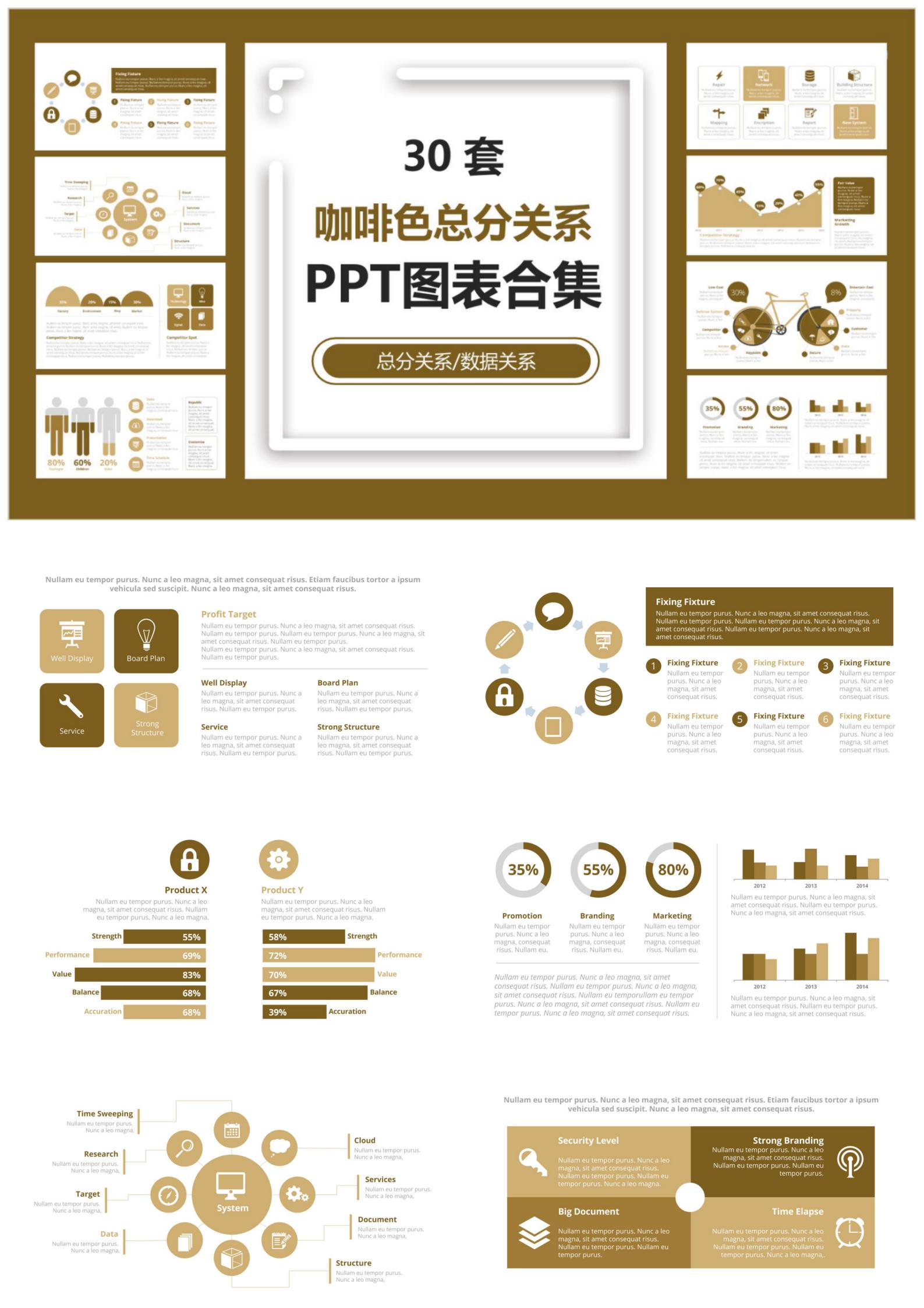 B09-30套咖啡色总分关系PPT图表合集.pptx